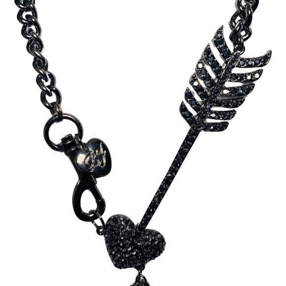 Betsey Johnson Icy Crystal Heart Cupid Arrow Long Chain Necklace 20" Layered - Picture 8 of 11